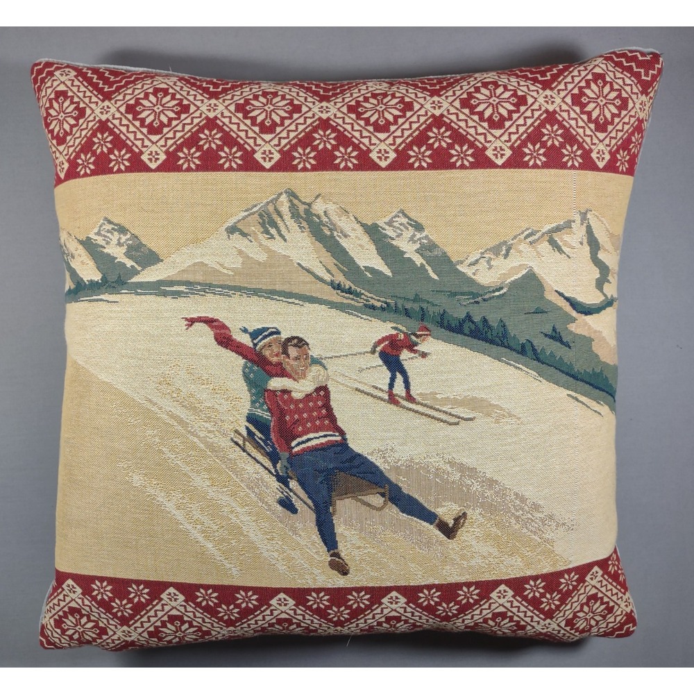 Hines of Oxford Woven Tapestry Sledding Alps Nordic Snowflake Throw Pillow 16x17
